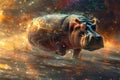 Majestic Cosmic Hippopotamus Gliding through a Starry Space Nebula Surreal Galactic Wildlife Concept Art