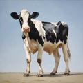 A cow standing on a dirt surface