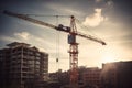 Majestic Crane Dominates Urban Construction Site (AI Generated) Royalty Free Stock Photo