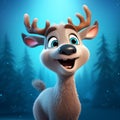Cartoon Reindeer In Forest: Realistic Caribou Character With Expressive Eyes