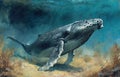 Majestic creature immense whale expanse beneath the waves. Generated AI