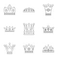 Majestic crown icon set, outline style