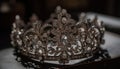 Majestic crown, shiny gold diadem, precious gemstone jewelry, royal elegance generated by AI