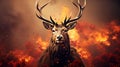 Majestic Deer Amidst Blazing Forest, Engulfed in Flames and Shrouded by Billowing Smoke