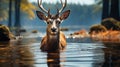 A Majestic Deer Amidst the Waters. Generative AI