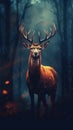 Majestic Deer in Bokeh on Dark Background.