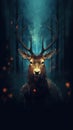Majestic Deer in Bokeh on Dark Background.