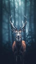 Majestic Deer in Bokeh on Dark Background.