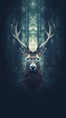 Majestic Deer in Double Exposure on Dark Background.