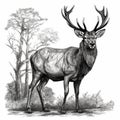 Majestic Deer Illustration black and white