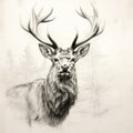 Nature\'s Tender Beauty: Black And White Deer In Rough Pencil Sketch Royalty Free Stock Photo