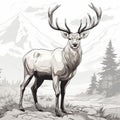 Detailed Shaded Deer Illustration In Historical Style