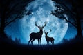 Majestic deer silhouette stands before a large moonlit night sky