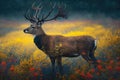 majestic deer standing in field of blooming wildflowers