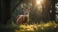 Majestic Spotted Deer Standing Proudly in a Sun-Drenched Forest Glade Portrait Royalty Free Stock Photo
