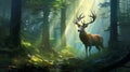 Majestic deer standing in a serene forest setting