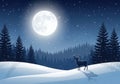 Majestic deer standing in snowy forest under full moon Royalty Free Stock Photo