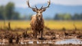 Contest Winning Naturalistic Portrait: Mud-covered Deer Grazing In Savannah Meadow Royalty Free Stock Photo