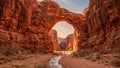 Majestic desert canyon with red rock arches and dry riverbed Royalty Free Stock Photo