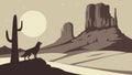 Majestic desert landscape with rock formations and wolf under moon, vector design Generative AI Royalty Free Stock Photo