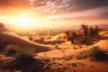 majestic desert landscape, with sunset sky and warm tones