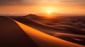 Majestic Desert Silhouette, Soft Golden Hour Lighting, Warm Earth Tones, Shallow Depth of Field, Sahara Desert, Generative AI