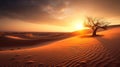 Majestic Desert Silhouette, Soft Golden Hour Lighting, Warm Earth Tones, Shallow Depth of Field, Sahara Desert, Generative AI