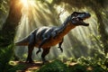 Majestic Dinosaur Dominating the Frame - Crisp Details Outlining the Scales with Soft Focus Vegetation in the Background Royalty Free Stock Photo