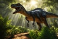 Majestic Dinosaur Dominating the Frame - Crisp Details Outlining the Scales with Soft Focus Vegetation in the Background Royalty Free Stock Photo