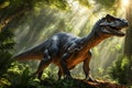 Majestic Dinosaur Dominating the Frame - Crisp Details Outlining the Scales with Soft Focus Vegetation in the Background Royalty Free Stock Photo