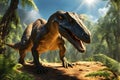 Majestic Dinosaur Dominating the Frame - Crisp Details Outlining the Scales with Soft Focus Vegetation in the Background Royalty Free Stock Photo