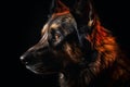 Majestic dog, German shepherd, black, orange, red and white color palette