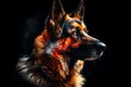 Majestic dog, German shepherd, black, orange, red and white color palette