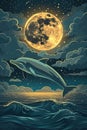 Majestic Dolphin Leaping Under Moonlit Ocean Sky