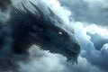 Majestic dragon emerging from dark clouds, mystical atmosphere Royalty Free Stock Photo