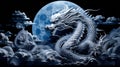 Lunar Dragon emerges from moonlit clouds