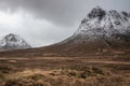 Majestic dramatic landscape Winter image of iconic Stob Dearg Buachaille Etive Mor mountain in Scottish Highlands Royalty Free Stock Photo