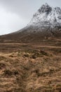 Majestic dramatic landscape Winter image of iconic Stob Dearg Buachaille Etive Mor mountain in Scottish Highlands Royalty Free Stock Photo