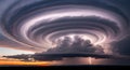 Dramatic Tornado Formation Cloud During Lightning Storm at Sunset Royalty Free Stock Photo
