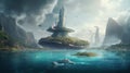 Majestic Dreamscape: Futuristic Skyscraper and Whales on a Wild Island