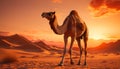 Majestic dromedary camel journeys through arid African landscape at sunset generated by AI Royalty Free Stock Photo