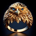 Majestic Eagle Design Gold Ring with Blue Gemstones.