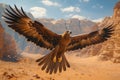 Majestic Eagle in Flight Over Scenic Desert Canyon with Expansive Wings under a Clear Sky