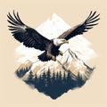 Majestic Eagle Flying Over Mountain Range Vintage T-shirt Design Royalty Free Stock Photo