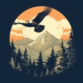 Majestic Eagle Flying Over Mountain Range Vintage T-shirt Design Royalty Free Stock Photo