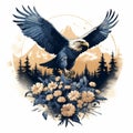 Majestic Eagle Flying Over Mountain Range Vintage T-shirt Design Royalty Free Stock Photo