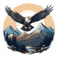 Majestic Eagle Flying Over Mountain And River Vintage T-shirt Design Royalty Free Stock Photo