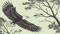 Majestic Eagle Flying Over Tree Branches Vector, vector design Generative AI Royalty Free Stock Photo