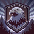 Majestic Eagle Head Emblem with Shield and Mountain Background Royalty Free Stock Photo