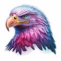 Majestic Eagle Head: Realistic & Colorful Violet Blue Portrait.